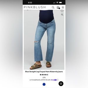 Blue straight leg frayed hem maternity jeans. Size 30.